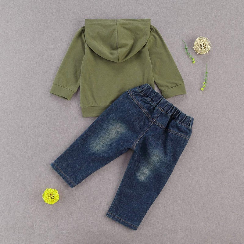 fhutpw Toddler Baby Boy Outfits Hoodie Sweatshirts & Jeans Clothes Set Fall Winter 6 9 12 18 24 Months (A-Green, 12-18 Months) - Image 3