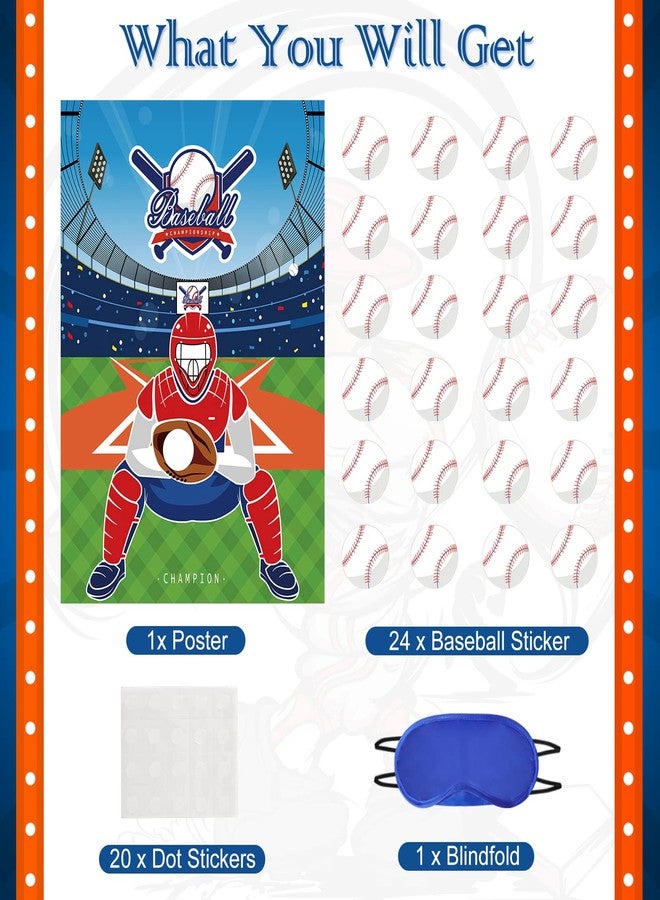 لعبة "ثبّت كرة البيسبول على القفاز" من جوارهونال - ألعاب حفلات البيسبول للأطفال، ملصق لعبة البيسبول مقاس 20 × 28 بوصة مع 24 ملصقًا قابلاً لإعادة الاستخدام، مجموعة هدايا حفلات أعياد الميلاد ذات الطابع الرياضي - Image 3