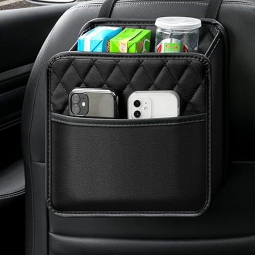 Soko 1PC Car Caddy Back Seat Organizer, PU Leather Multi-Compartment Foldable Storage Bag, Space Saver Hanging Trash Bag, Foldable Garbage Utility Holder For Cars, Automobiles, SUV - Black - Image 1