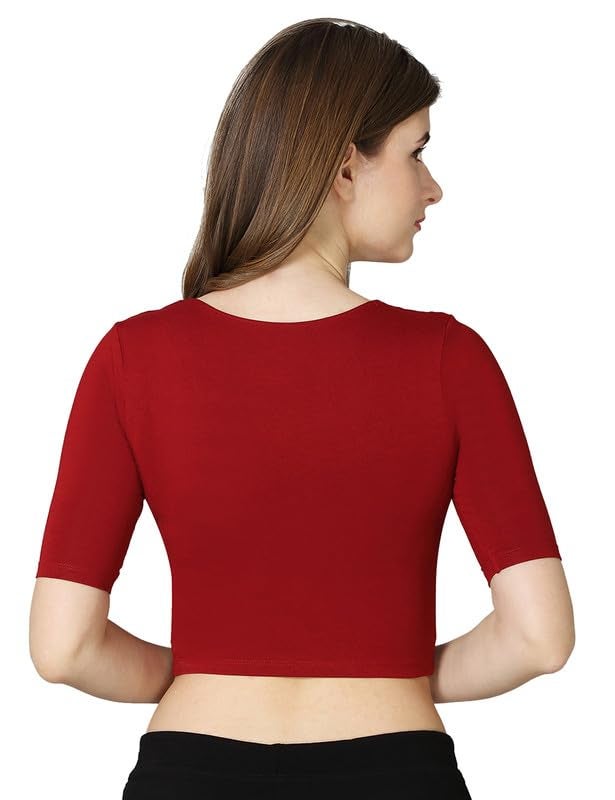 VSTAR Women's Viscose Perfect Half Sleeve Close Back Neck Readymade Crop Top_Comfy Blouse (N) Maroon - Image 3