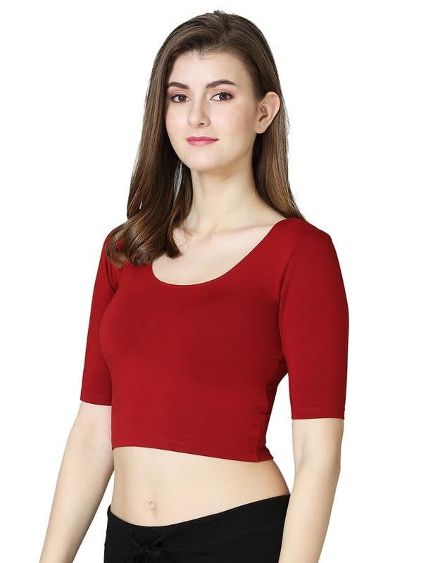 VSTAR Women's Viscose Perfect Half Sleeve Close Back Neck Readymade Crop Top_Comfy Blouse (N) Maroon - Image 2
