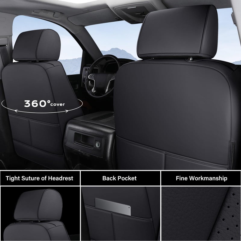 Coverado Chevy Silverado Seat Covers, Faux Leather Seat Covers Fit for Chevy Silverado GMC Sierra 2007-2025 1500, 2015-2025 2500HD 3500HD Crew Double Extended Cab (Front, Black) - Image 2