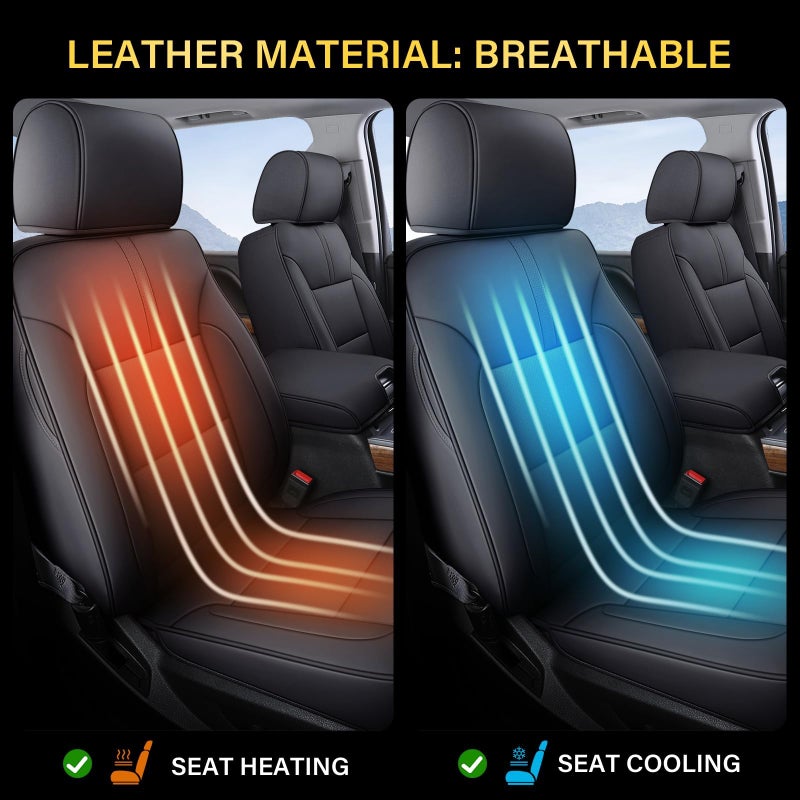 Coverado Chevy Silverado Seat Covers, Faux Leather Seat Covers Fit for Chevy Silverado GMC Sierra 2007-2025 1500, 2015-2025 2500HD 3500HD Crew Double Extended Cab (Front, Black) - Image 5