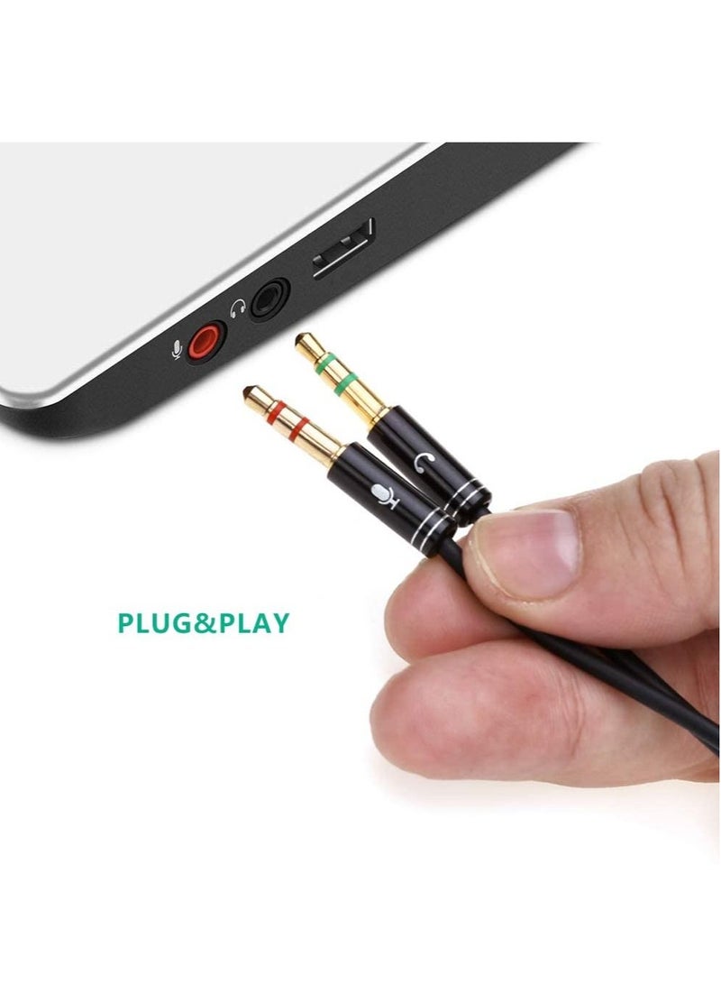 Headphone Splitter for Computer 3.5mm Female to 2 Dual 3.5mm Male Mic Audio Y Splitter Cable Smartphone Headset to PC Adapter