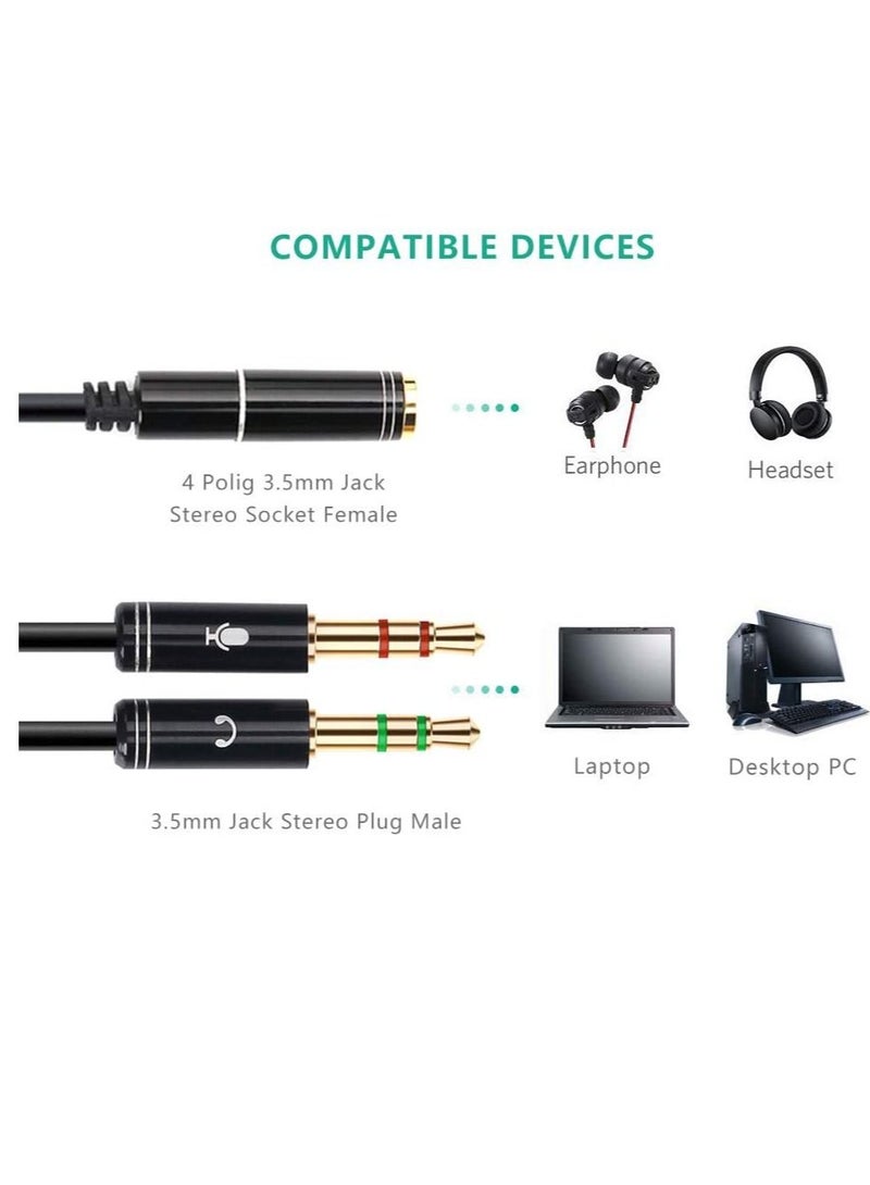 Headphone Splitter for Computer 3.5mm Female to 2 Dual 3.5mm Male Mic Audio Y Splitter Cable Smartphone Headset to PC Adapter