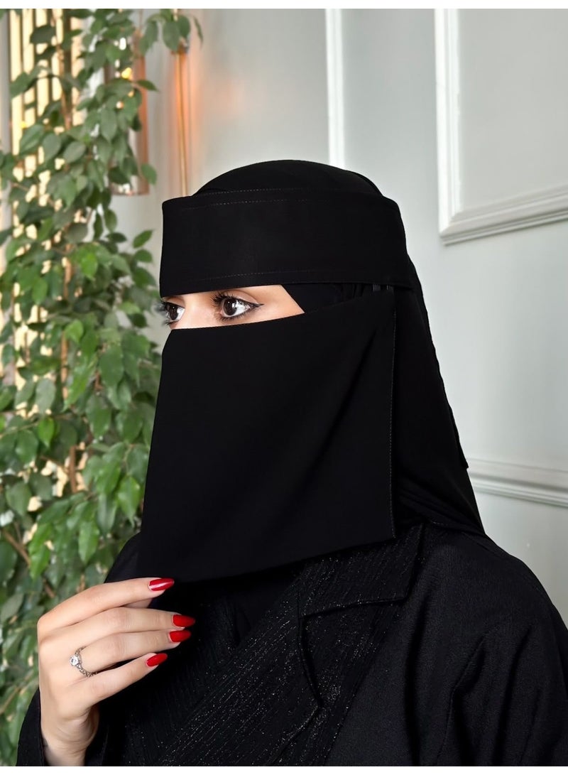 بهنس 2 نقابقصير مطاطين مستقيم مقاس7 انش مقوى – نقاب بدون علامة نسائي مطاطي معزز بقماش ناعم وعالي الجودة، حجاب شرعي للوجه مريح وخفيف على البشرة، مقاوم للانزلاق، قابل للغسل، مثالي للاستخدام اليومي والمناسبات  - Image 1
