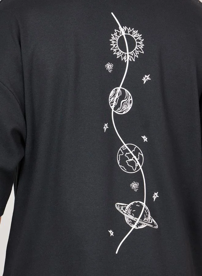 ستايلي Back Planets Graphic Print Interlock Boxy Fit T-Shirt