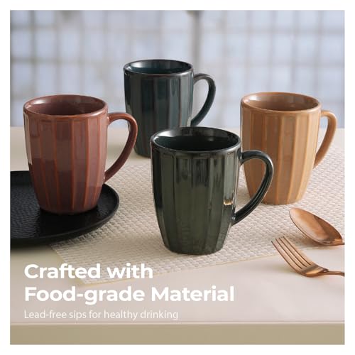Lifelong Ceramic Coffee Mug Line Set of 4 | 250 ml | Durable Mug for Tea, Coffee, Hot Chocolate |Microwave Safe Mug for Home & Office |Stylish Glossy Finish | Hot & Cold Beverages (LLCRMMG04RL, Brown) - Image 3