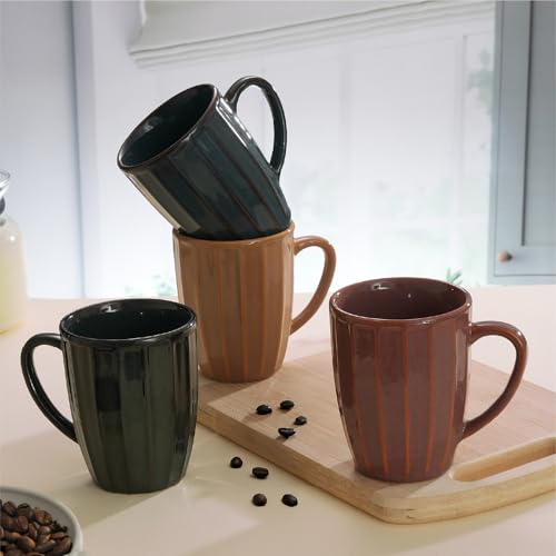 Lifelong Ceramic Coffee Mug Line Set of 4 | 250 ml | Durable Mug for Tea, Coffee, Hot Chocolate |Microwave Safe Mug for Home & Office |Stylish Glossy Finish | Hot & Cold Beverages (LLCRMMG04RL, Brown) - Image 1