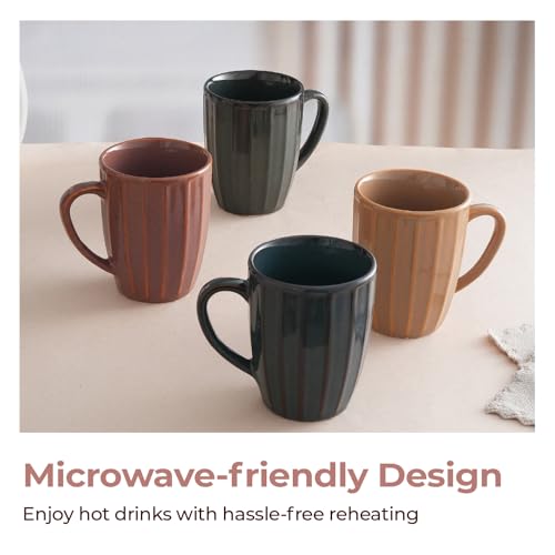 Lifelong Ceramic Coffee Mug Line Set of 4 | 250 ml | Durable Mug for Tea, Coffee, Hot Chocolate |Microwave Safe Mug for Home & Office |Stylish Glossy Finish | Hot & Cold Beverages (LLCRMMG04RL, Brown) - Image 4