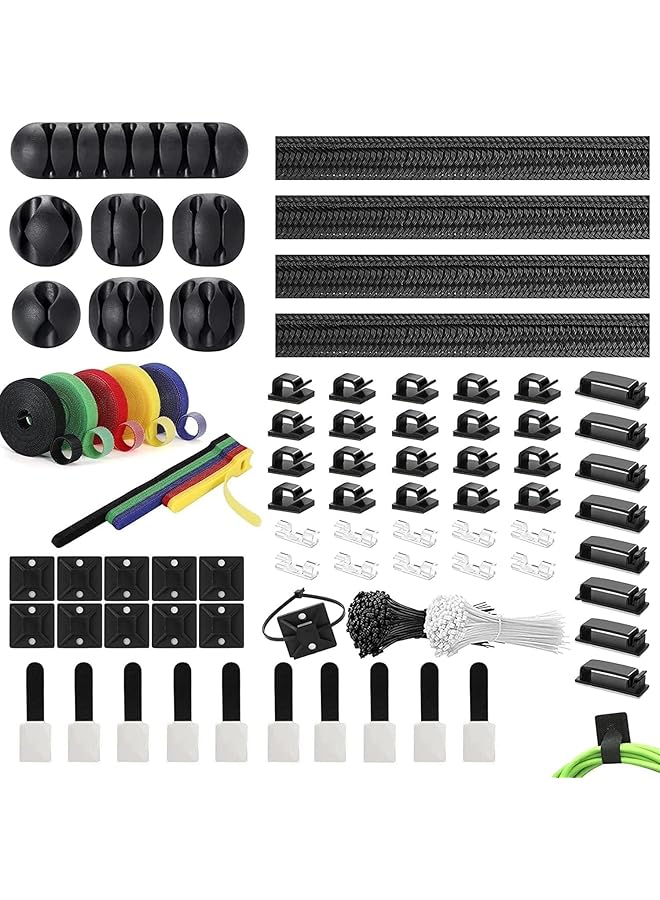 promass Cable Management Kit, Cable Organizer for Office Home Electronics, Useful for Power Cord, USB Cable, TV Cable, PC, Desktop Cable clips bundle (304 Pcs)