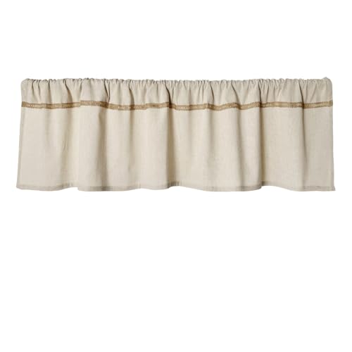 Oindec Cotton Linen Valance for Windows with Burlap Lace Trim Rustic Farmhouse 12 inch Kitchen Valance Rod Pocket Neutral Short Curtain Topper Window Treatment - Image 1