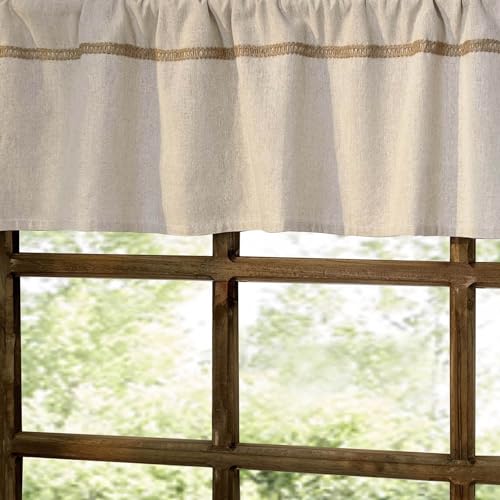 Oindec Cotton Linen Valance for Windows with Burlap Lace Trim Rustic Farmhouse 12 inch Kitchen Valance Rod Pocket Neutral Short Curtain Topper Window Treatment - Image 3