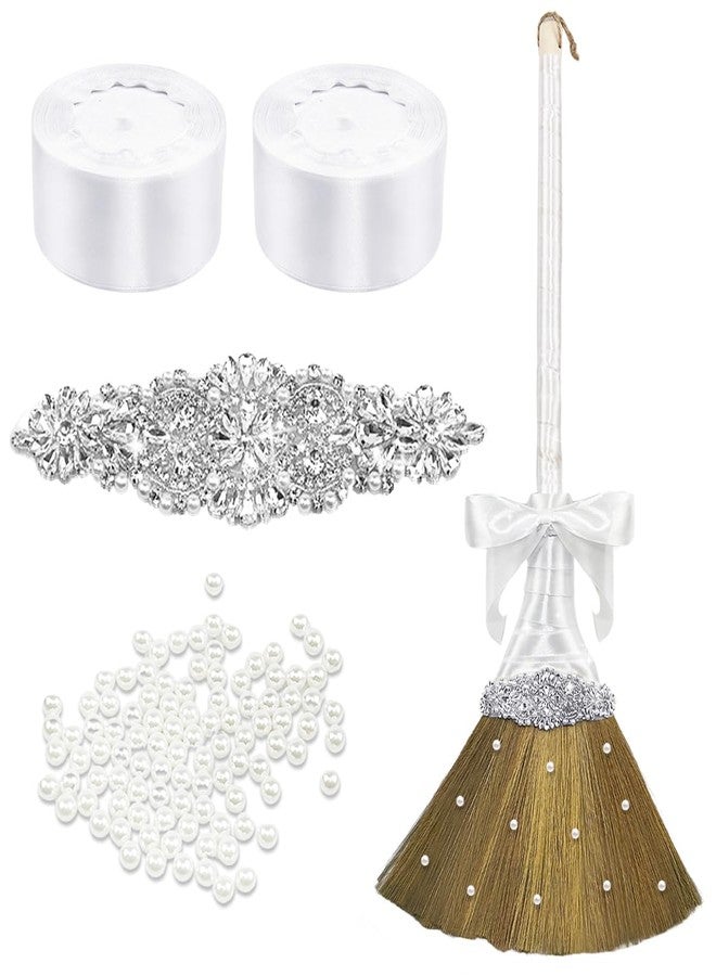 Quaocens Wedding Brooms for Jumping Ceremony,White Whisk Broom Wedding Broom with White Ribbon and Faux Pearls,Whisk Broom Jumping The Brooms for Wedding DIY Wedding Ceremony Crafts - Image 1