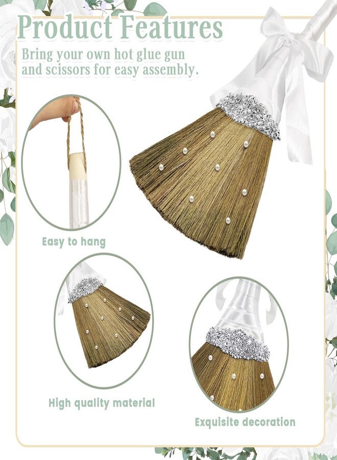 Quaocens Wedding Brooms for Jumping Ceremony,White Whisk Broom Wedding Broom with White Ribbon and Faux Pearls,Whisk Broom Jumping The Brooms for Wedding DIY Wedding Ceremony Crafts - Image 3