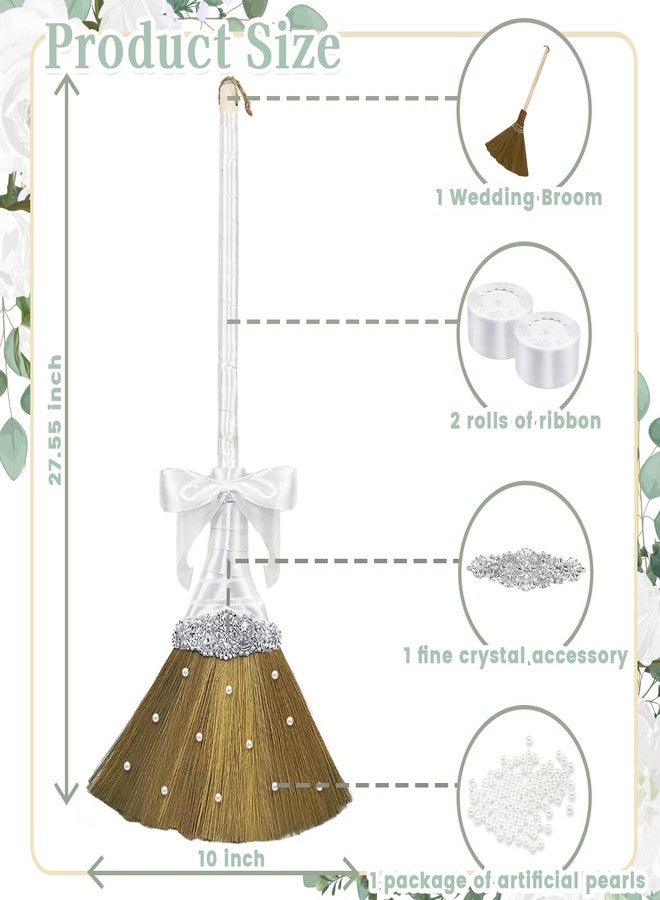 Quaocens Wedding Brooms for Jumping Ceremony,White Whisk Broom Wedding Broom with White Ribbon and Faux Pearls,Whisk Broom Jumping The Brooms for Wedding DIY Wedding Ceremony Crafts - Image 2