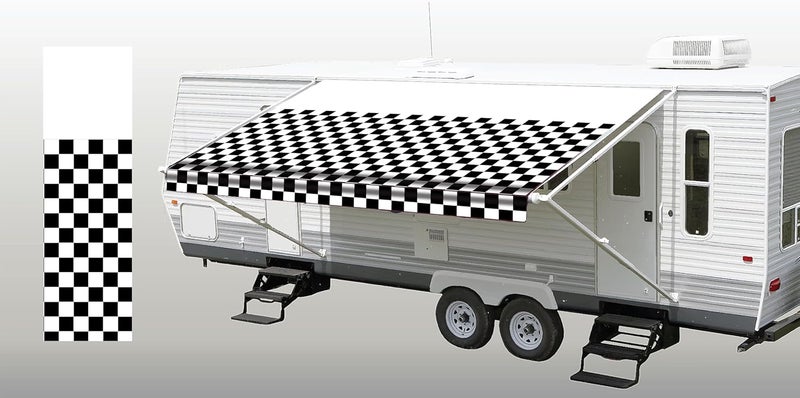 SunWave - RV Awning Fabric Replacement | RV Electric Camper Awning | Premium Vinyl RV Canopy | Awning (Checkered Pattern, 21’ (Fabric Width 20’2”)) - Image 1