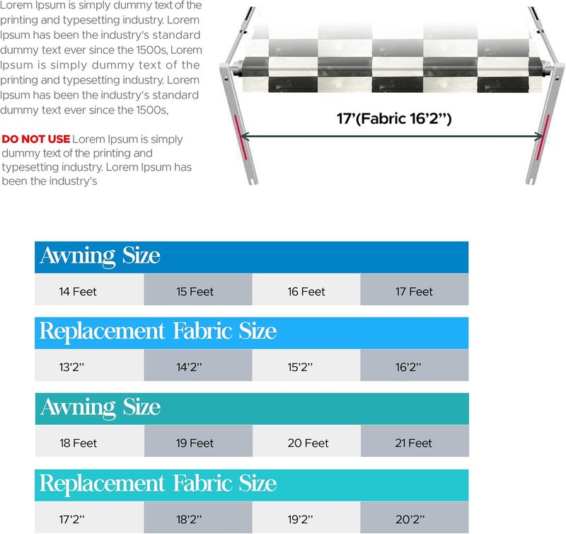 SunWave - RV Awning Fabric Replacement | RV Electric Camper Awning | Premium Vinyl RV Canopy | Awning (Checkered Pattern, 21’ (Fabric Width 20’2”)) - Image 2