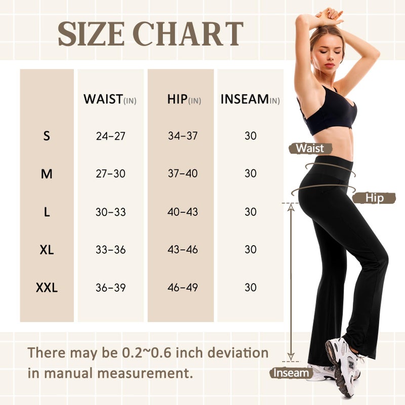 Walifrey Flare Leggings with Pocket for Women,High Waisted Opaque Flare Pants for Yoga Workout 32 Black L - Image 4