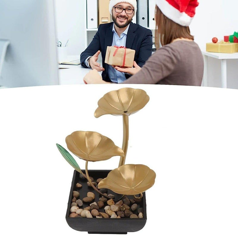 Foxelli Tabletop Fountain Lotus Circulating Fountain Water Feature Plastic Lotus Circulating Fountain Water Feature for Home Decor 3Tier Lotus Desk Fountain Home Decor with Natural River Rocks Sound Gold - Image 5