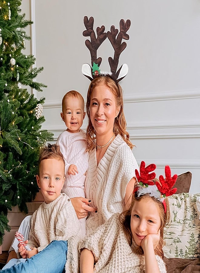 Mangoit Christmas Reindeer Antlers Headband, Deer Antlers Headband with Bells Cute Christmas Reindeer Ears Headband Coffe Elk Hair Hoop Headpiece for Christmas Halloween Party - Image 5