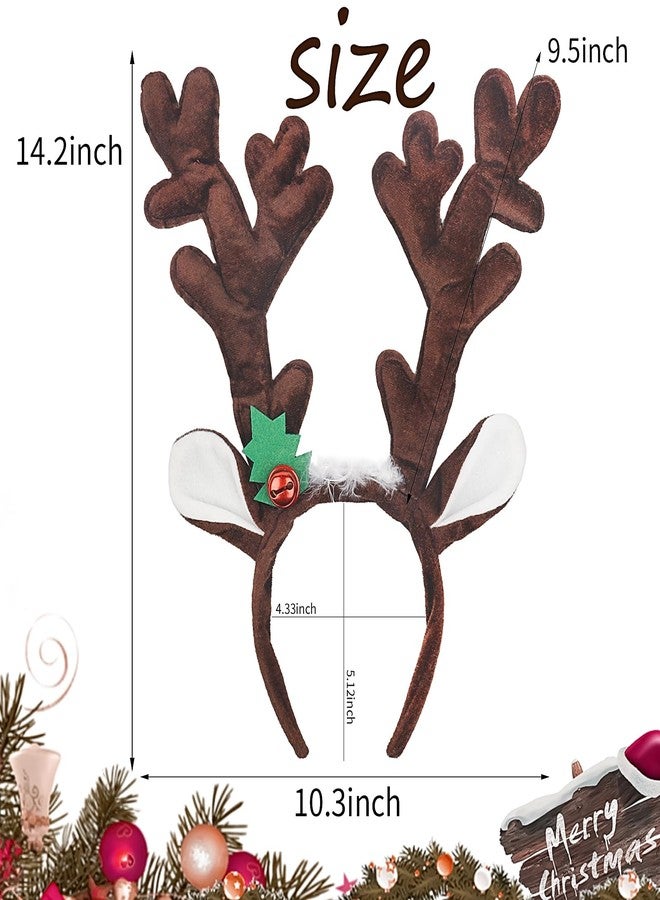 Mangoit Christmas Reindeer Antlers Headband, Deer Antlers Headband with Bells Cute Christmas Reindeer Ears Headband Coffe Elk Hair Hoop Headpiece for Christmas Halloween Party - Image 2