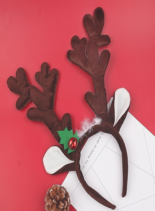 Mangoit Christmas Reindeer Antlers Headband, Deer Antlers Headband with Bells Cute Christmas Reindeer Ears Headband Coffe Elk Hair Hoop Headpiece for Christmas Halloween Party - Image 4