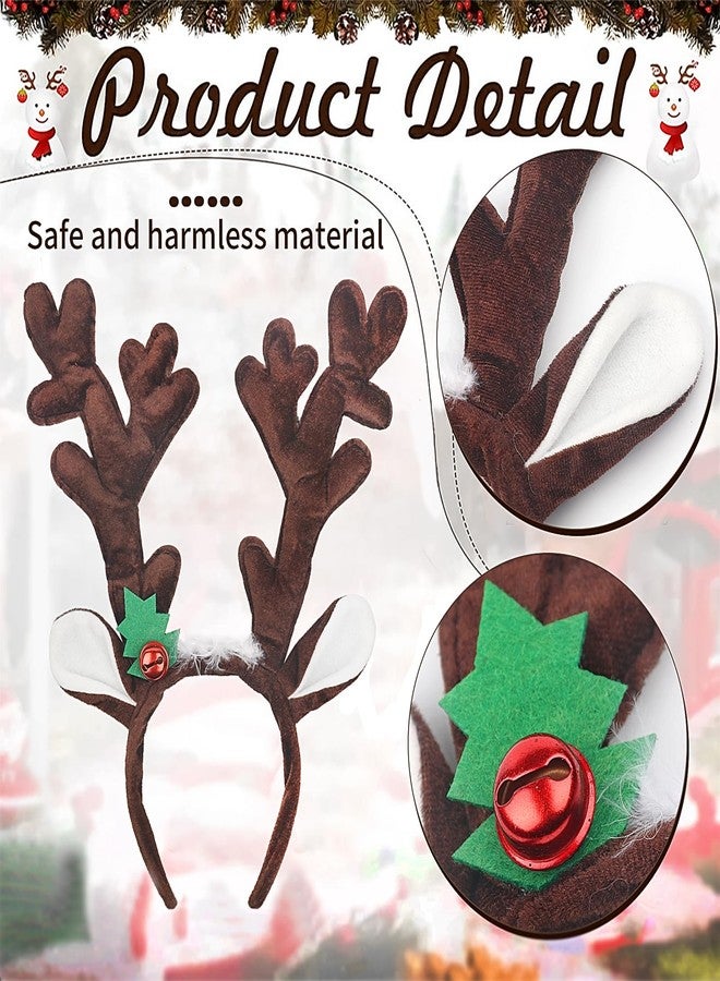 Mangoit Christmas Reindeer Antlers Headband, Deer Antlers Headband with Bells Cute Christmas Reindeer Ears Headband Coffe Elk Hair Hoop Headpiece for Christmas Halloween Party - Image 3