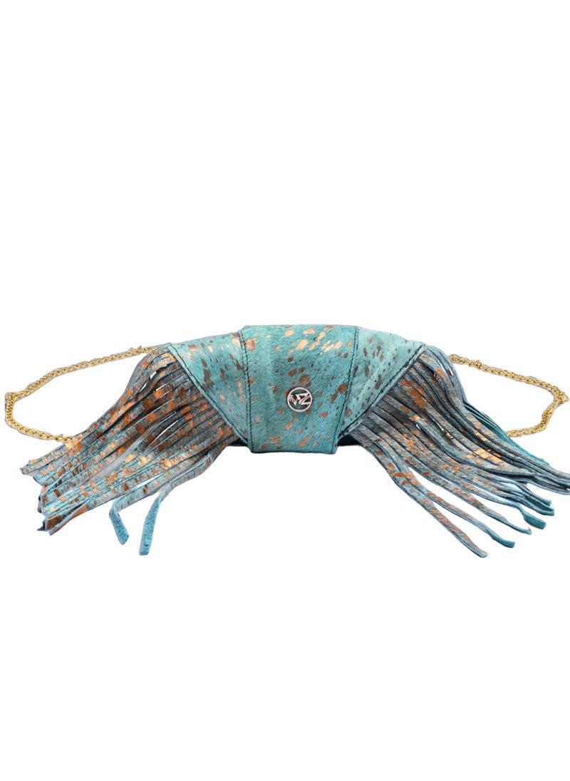 Wear with Zeal - black gold fringes clutch zeal bag, genuine leather, handmade female handbag - Image 1