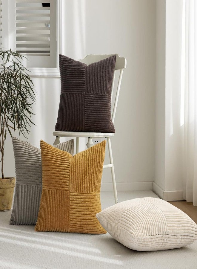 Topfinel Gold Brown Vintage Throw Pillow Covers Set of 4,Rustic Warm Velvet Gold Brown Cushion Covers with Corduroy,Soft Accent Pillowcases for Couch,Bed,Living Room Home Decor 18×18 Inch - Image 2
