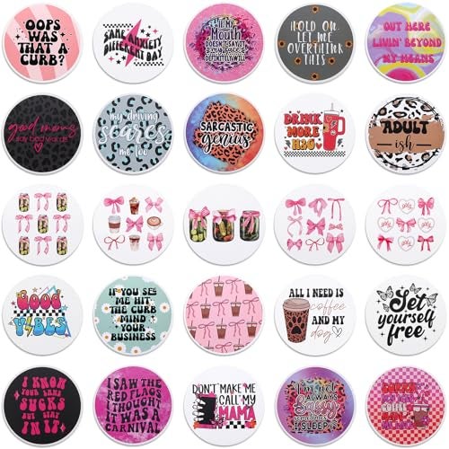 MUBYOK M450 3inch 100pcs Car Freshies Cardstock Cutouts Round for Circles Silicone Molds & Aroma Beads Accessories Supplies, Funny Quote, Positive Quotes, Coffee,Pink bow - Image 3