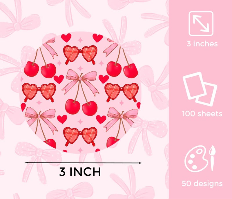 MUBYOK M450 3inch 100pcs Car Freshies Cardstock Cutouts Round for Circles Silicone Molds & Aroma Beads Accessories Supplies, Funny Quote, Positive Quotes, Coffee,Pink bow - Image 4