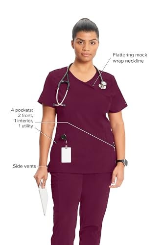 Cherokee Infinity Cherokee Women Nurse Scrubs Top Mock Wrap 2625A, M, Wine - Image 4