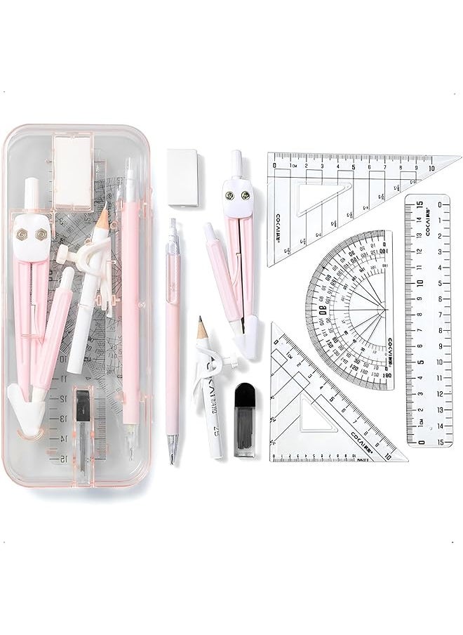 X spring Maths Kit 9 Piece Geometry Drafting Compass Box Set With Protractor Ruler Pencil Lead And Eraser Ideal For Study Drawing And Measuring Geometry Set Maths Compasses For Students  - Image 1
