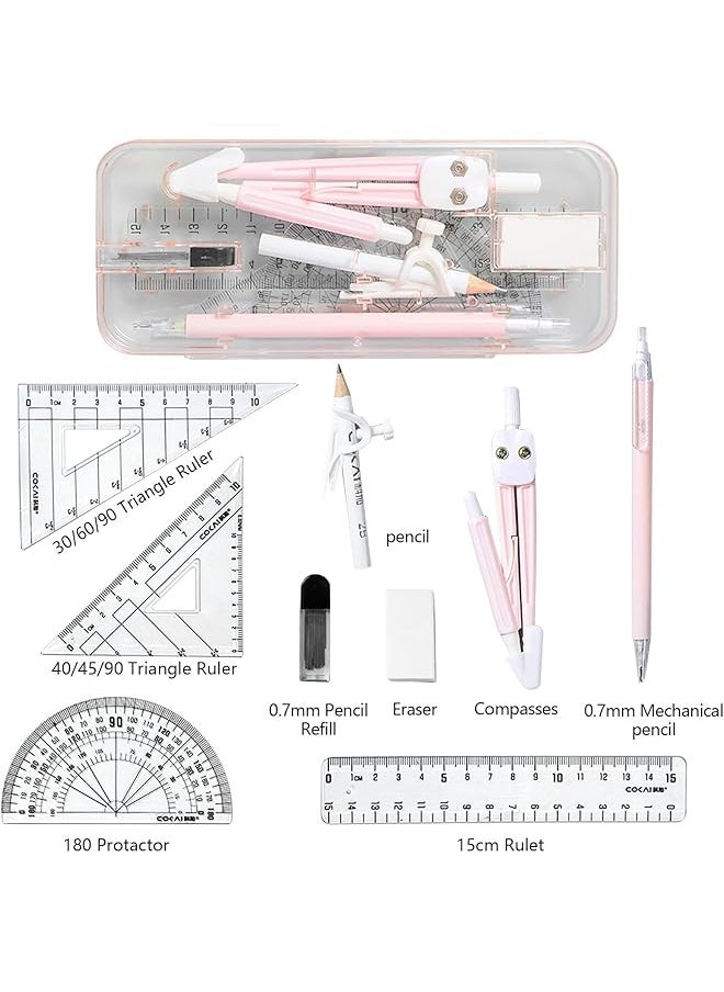 X spring Maths Kit 9 Piece Geometry Drafting Compass Box Set With Protractor Ruler Pencil Lead And Eraser Ideal For Study Drawing And Measuring Geometry Set Maths Compasses For Students  - Image 5