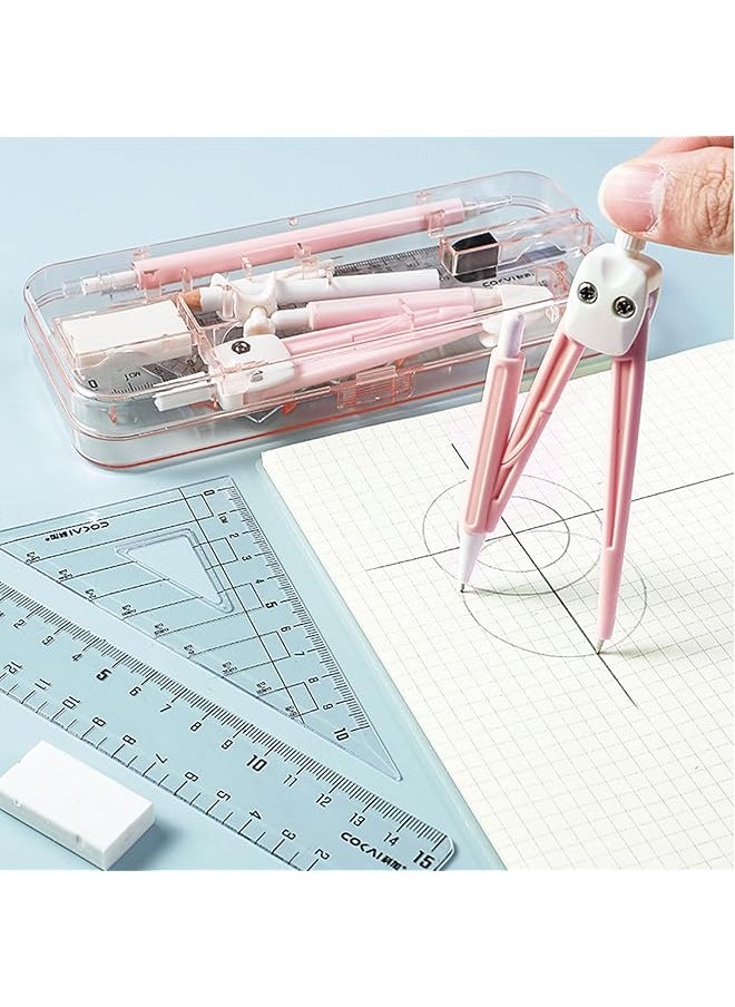 X spring Maths Kit 9 Piece Geometry Drafting Compass Box Set With Protractor Ruler Pencil Lead And Eraser Ideal For Study Drawing And Measuring Geometry Set Maths Compasses For Students  - Image 3