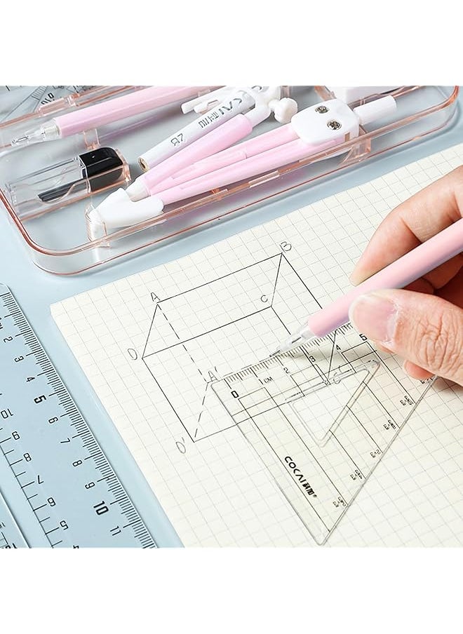 X spring Maths Kit 9 Piece Geometry Drafting Compass Box Set With Protractor Ruler Pencil Lead And Eraser Ideal For Study Drawing And Measuring Geometry Set Maths Compasses For Students  - Image 4