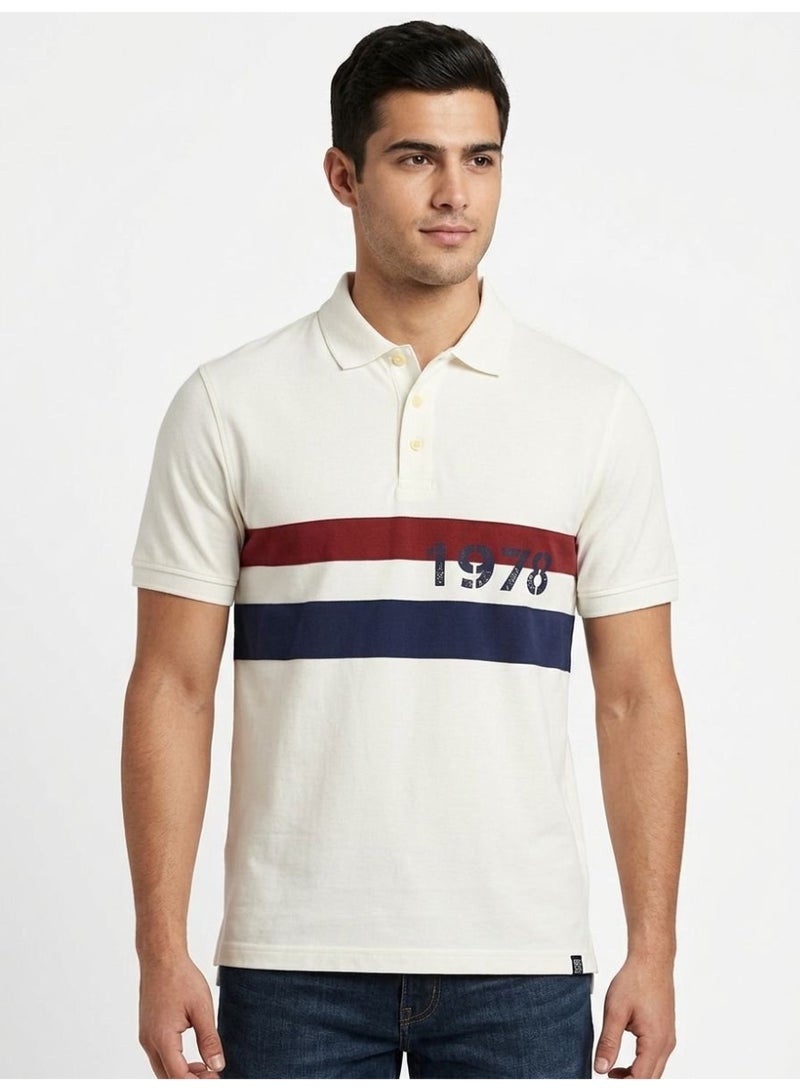 Chaps Men's 100% Cotton Short Sleeve Polo Shirt, White with Stripes - Image 3