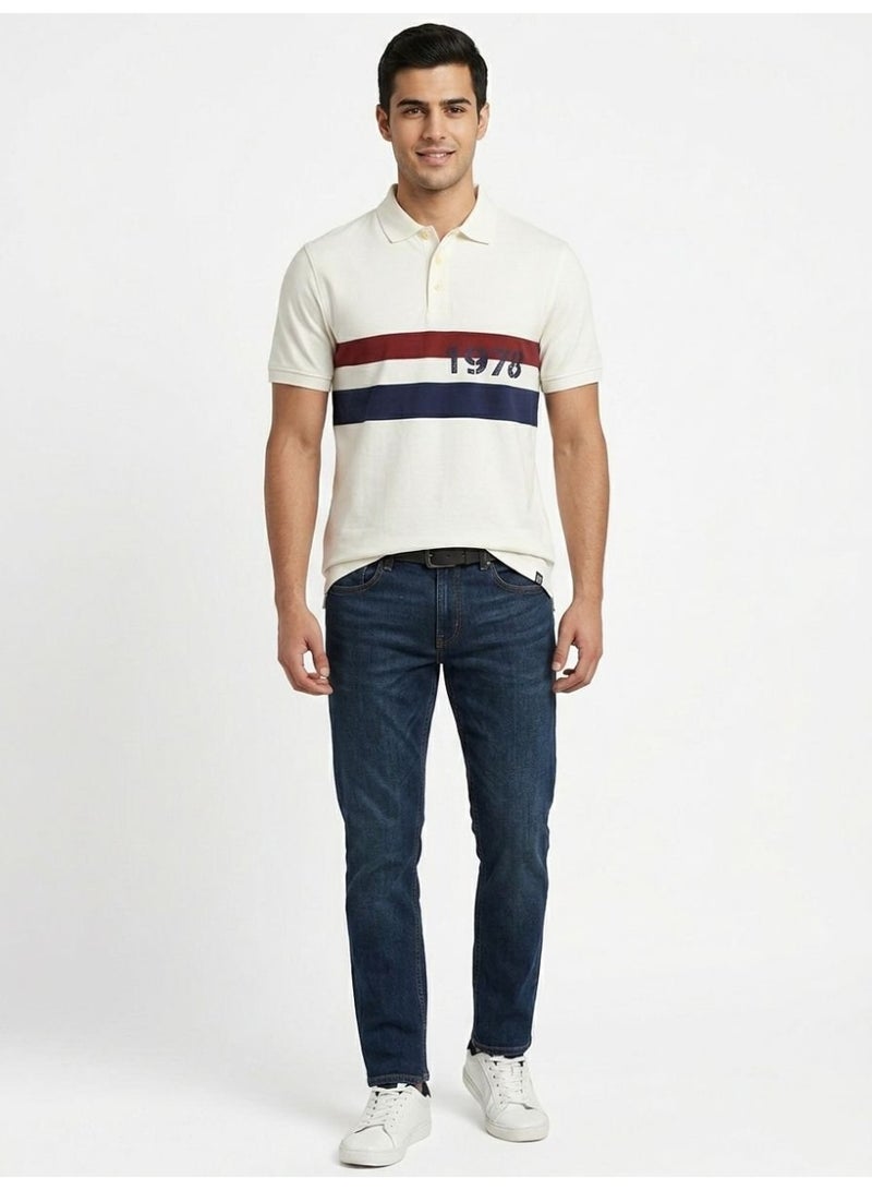 Chaps Men's 100% Cotton Short Sleeve Polo Shirt, White with Stripes - Image 4