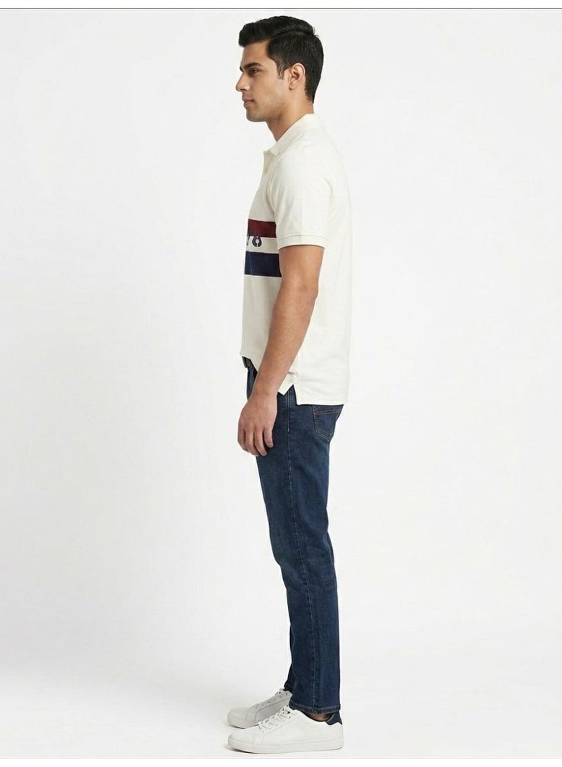 Chaps Men's 100% Cotton Short Sleeve Polo Shirt, White with Stripes - Image 2