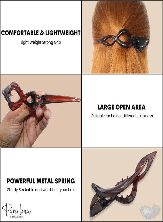 Parcelona French Twist Style Tortoise Shell Salon Hinge Hair Updo Clip Side Slidein Secure Grip Clamp (Shell-Brown) - Image 3
