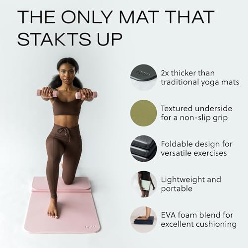 Stakt – Foldable Multi-Purpose Fitness & Yoga Mat with Patented Design, Workout Mat with Non-Slip Surface, Portable & Lightweight, For Studio or Home Use, As Seen on Shark Tank (Rosewater) - Image 3