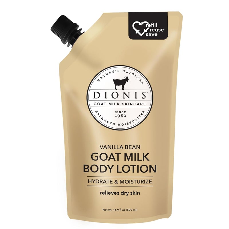 Dionis Goat Milk Skincare Body Lotion 169oz Refill Pouch Cruelty Free Clean Ingredients  Dermatologist Tested Lotion for Dry Skin Hydrating  Deeply Moisturizing Rich in Vitamins Vanilla Bean