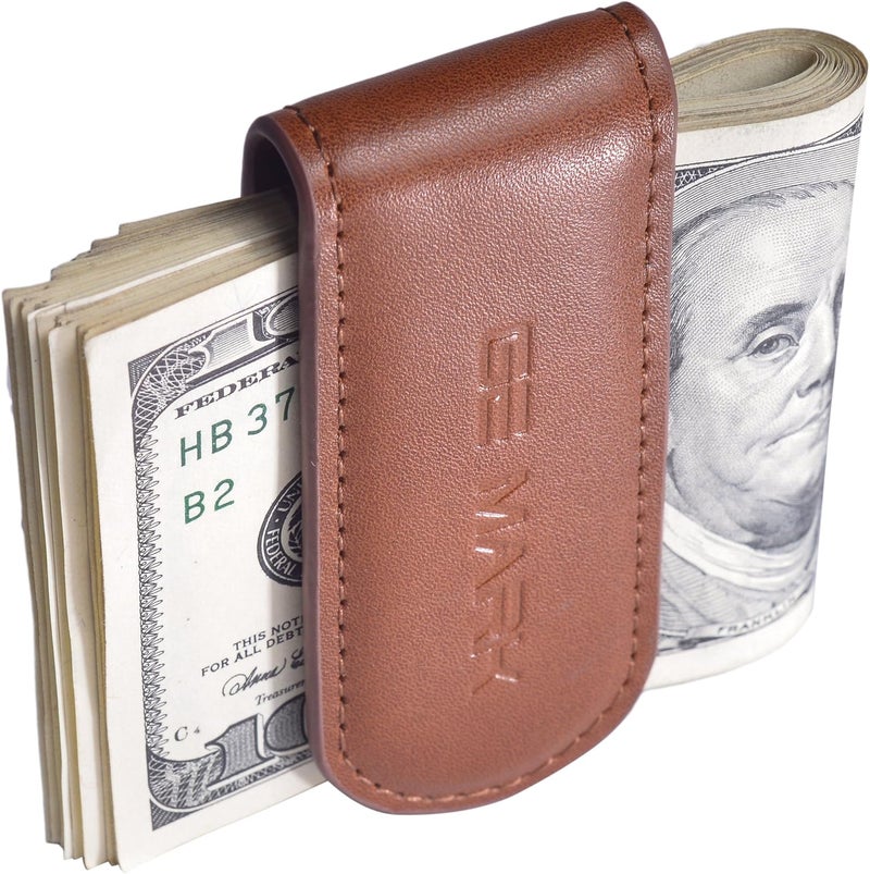 GE MARK Leather Money Clip - Strong Magnets Holds 30 banknotes - for Men - Cash Leather Card Holder - Gift Box - Image 1