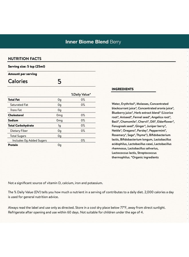 Nuzest - Inner Biome Blend - Prebiotic, Probiotic & Postbiotic Liquid Drink Mix - Microbiome Support - 8 Microbiotic Cultures, 19 Fermented Herbs - Vegan - Organic - Berry Flavour - 16.9 fl.oz/ 500ml - Image 4
