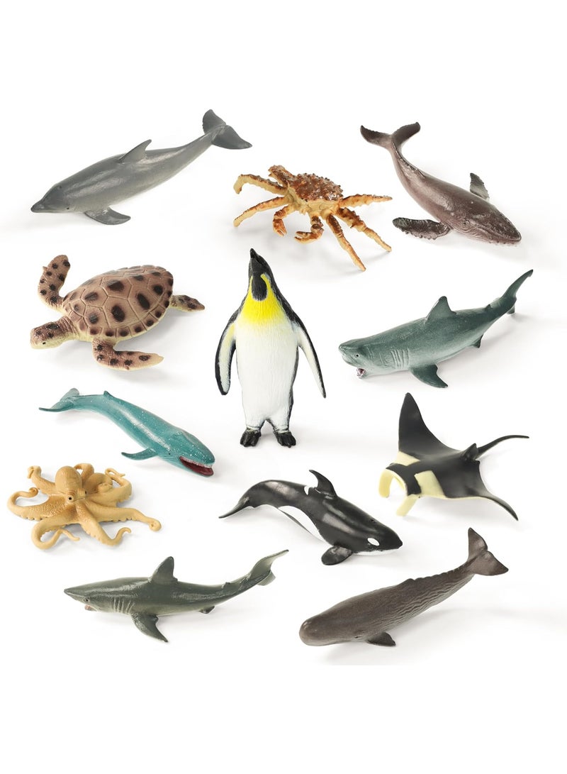 هالامودو مجموعة نموذج الحيوانات البحرية الصغيرة 12 قطعة -صور مخلوقات محيطية واقعية، بما في ذلك البطريق، سرطان الملك، السلحفاة، الأخطبوط، أوركا، القرش، الدلفين الخ، الأطفال تطوير الخيال، ألعاب المحيط البلاستيكية الدائمة، ألعاب الأطفال المعرفية، هدية حفلة المحيط موضوع، هدية عيد الميلاد للأولاد والبنات - Image 2