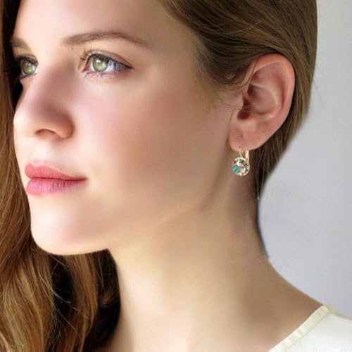 EVEVIC Multicolored Austrian Crystal Earrings for Women 14K Gold Plated Leverback Dangle Hoop Earrings (Green Opal+Aurora Borealis Crystal) - Image 2