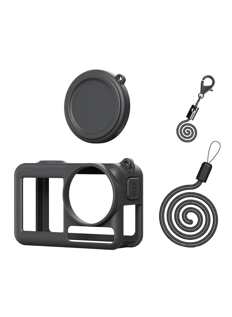 Camera Cage Case Protective Cover For DJI Omso Action5Pro Silicone Case+ Lens Cap for Action5 Pro Sports Camera Protective Skin Shell Accessories (Black)  - Image 1
