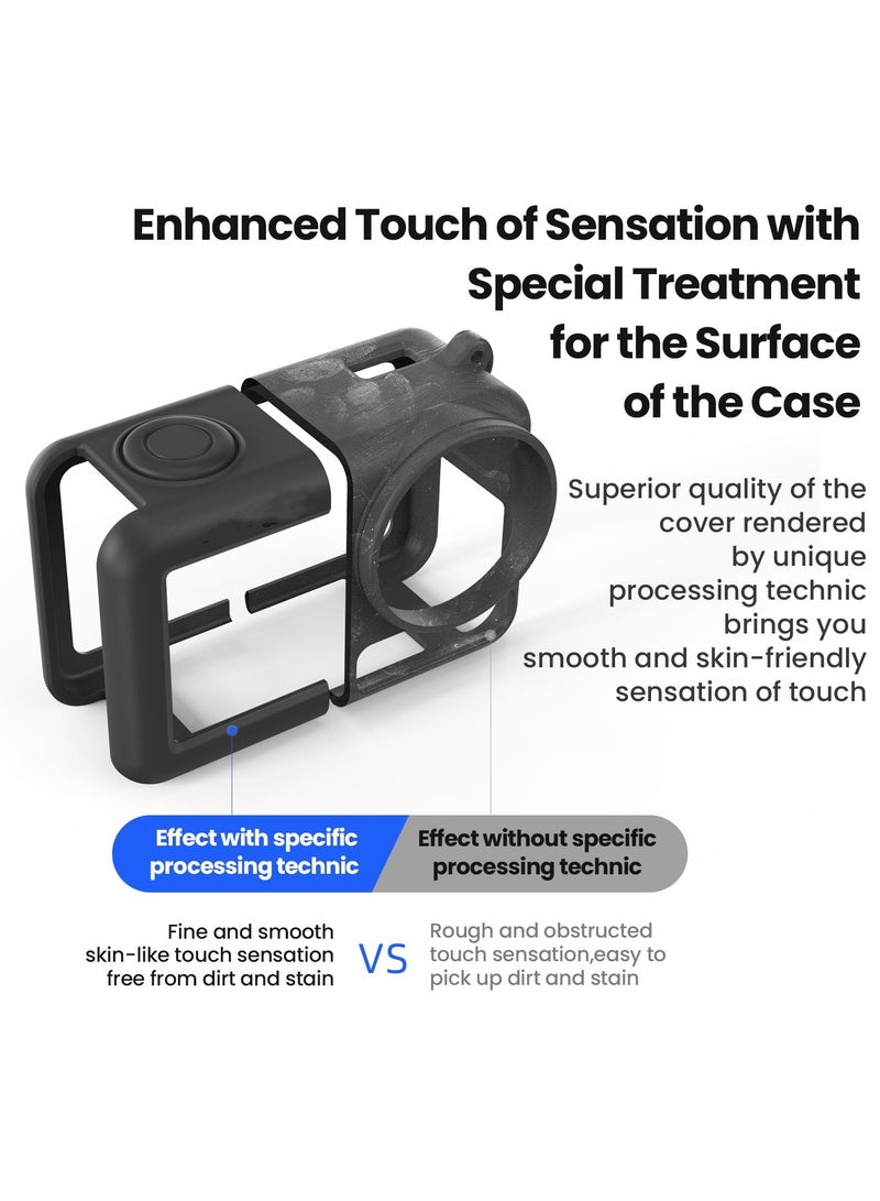 Camera Cage Case Protective Cover For DJI Omso Action5Pro Silicone Case+ Lens Cap for Action5 Pro Sports Camera Protective Skin Shell Accessories (Black)  - Image 4
