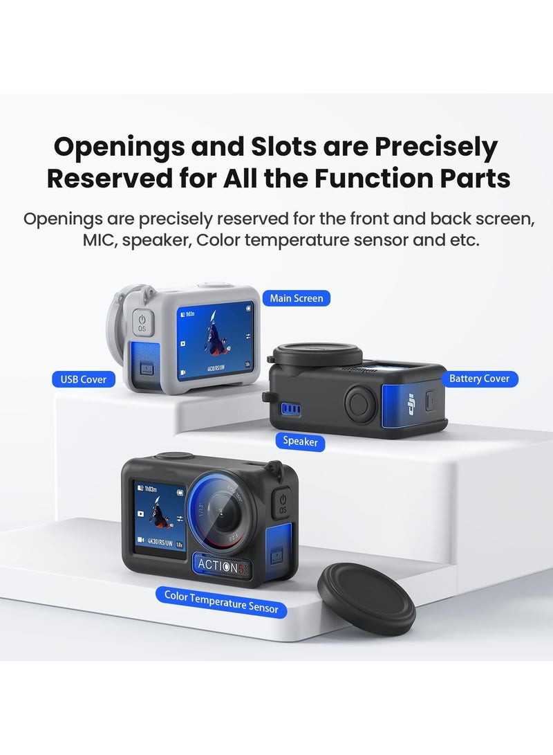 Camera Cage Case Protective Cover For DJI Omso Action5Pro Silicone Case+ Lens Cap for Action5 Pro Sports Camera Protective Skin Shell Accessories (Black)  - Image 5
